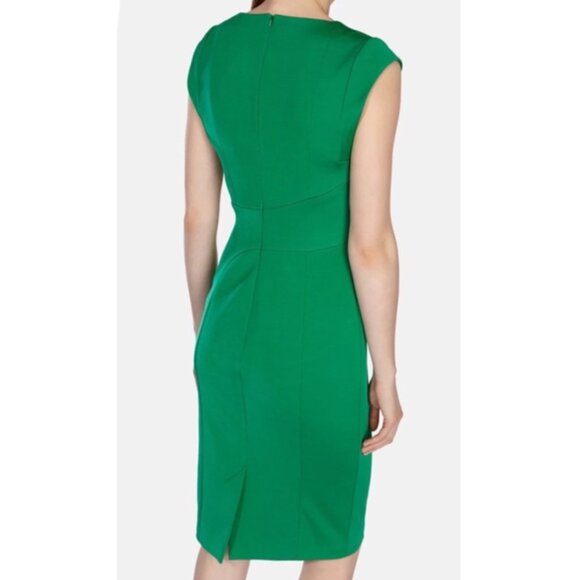 Karen Millen Elegant Bright Green V-Neck Structured Pencil Dress - Size 4 - Picture 5 of 16